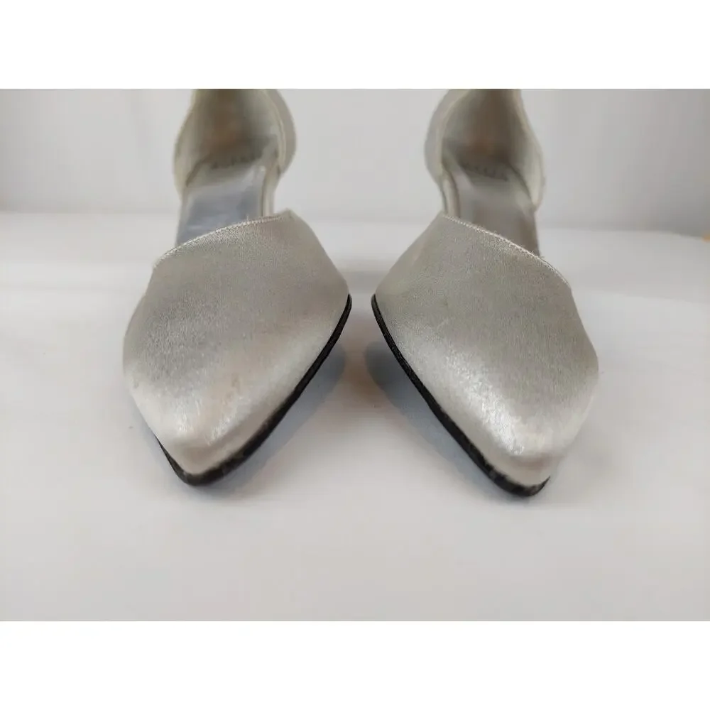 Staurt Weitzman Raso Chrome Silver Cocktail Evening Stunning Pumps 6.5 M